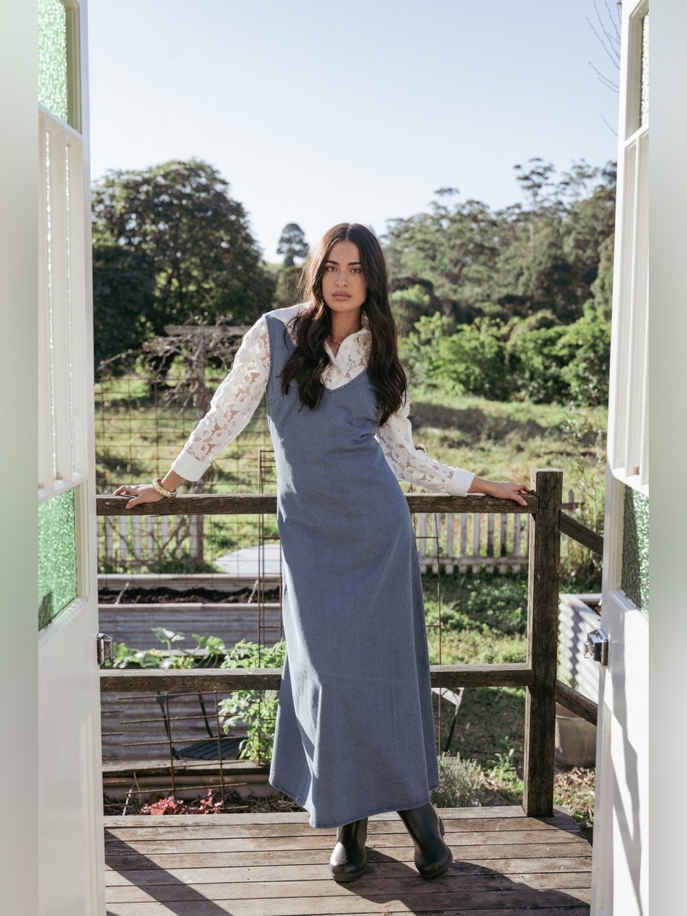 Petal & Pup Odelia Denim Maxi Dress Size Small B1527